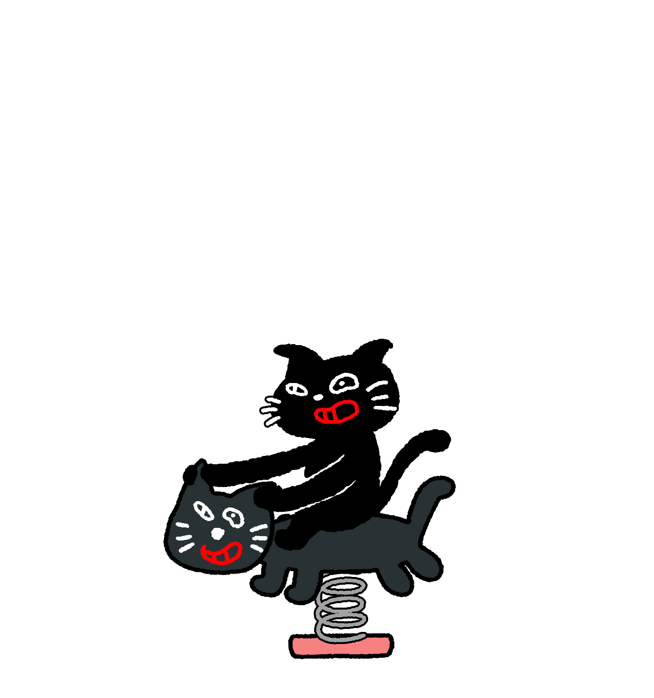 キヨ猫型の遊具にのって遊ぶキヨ猫のアニメーション