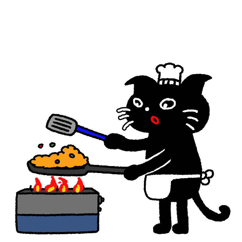 ご飯を炒めるシェフのキヨ猫のアニメーション